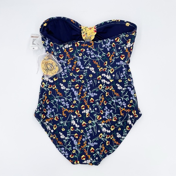 NEW Studio Anne Cole Women's Smocked Tab Bandeau One Piece Swimsuit Blue Size 12 - Picture 8 of 16